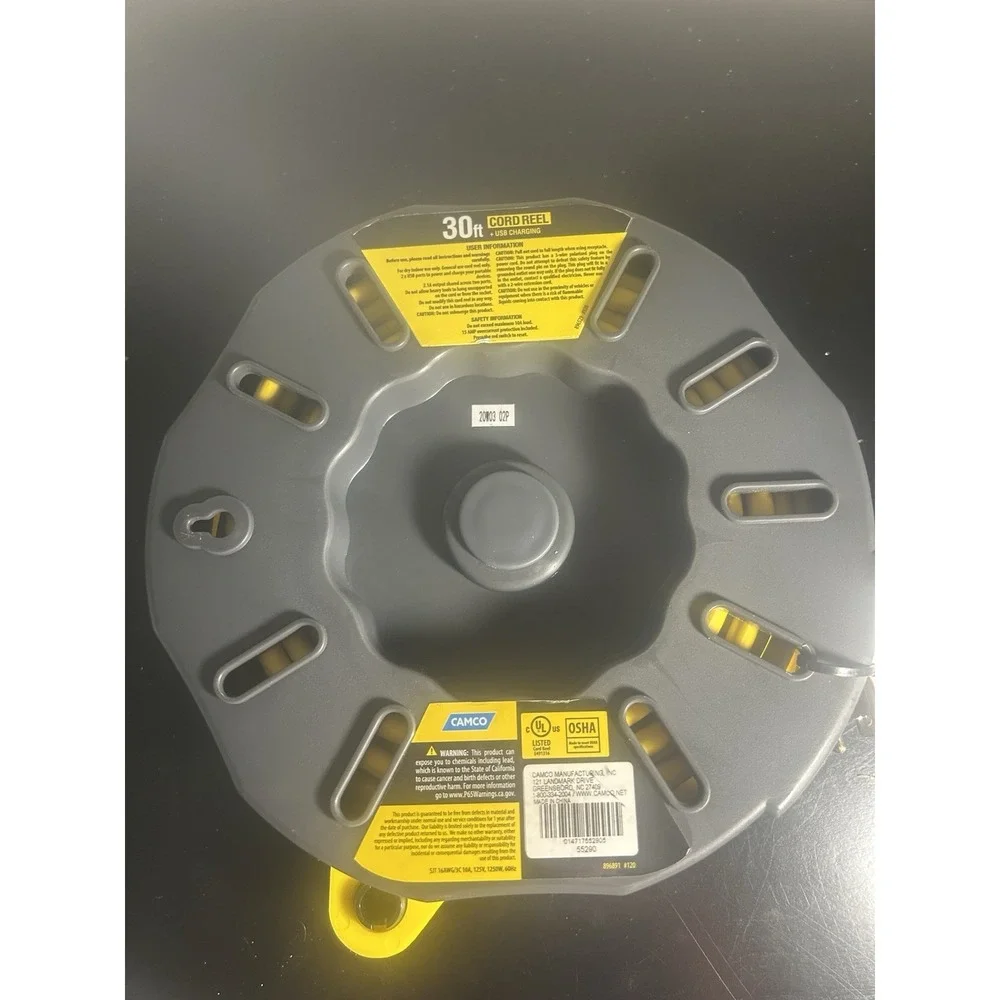 Camco Power Grip 30 Ft Extension Cord Reel W/USB Charging Ports